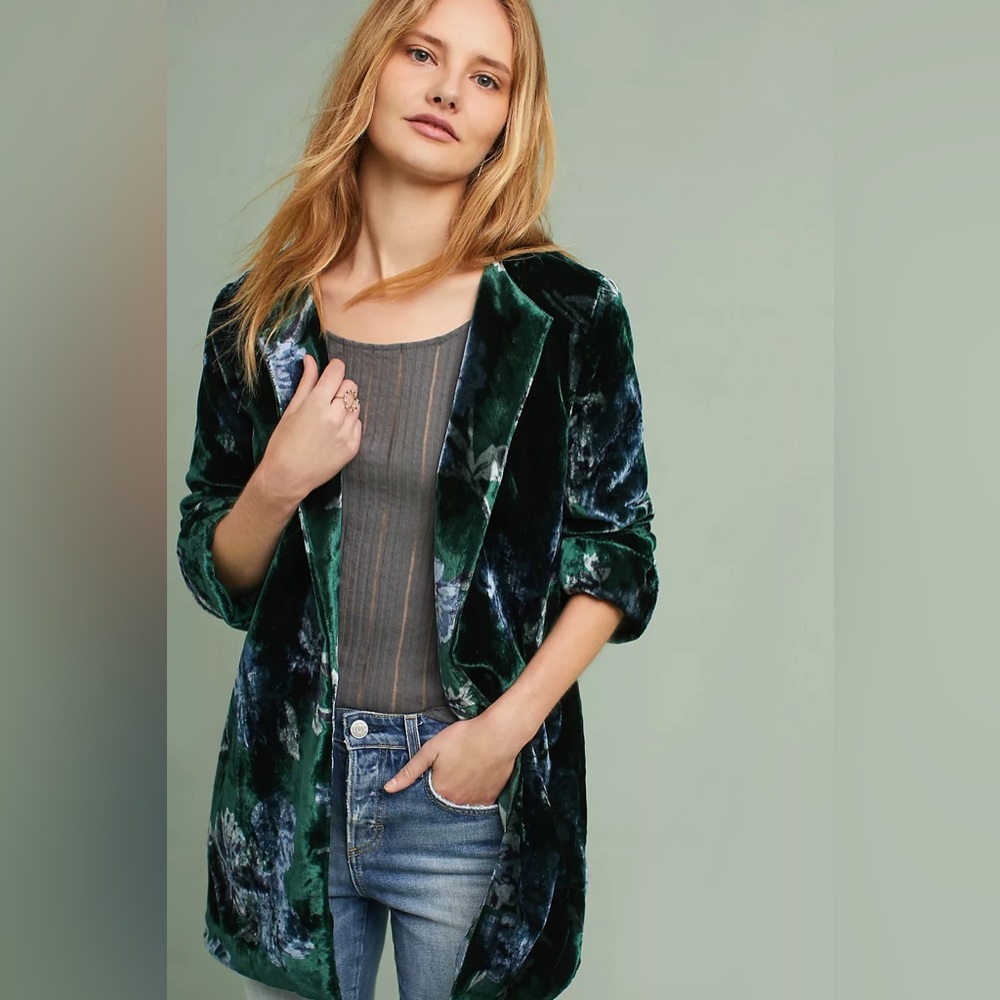 Anthropologie Floral Velvet Car Coat by Eva Franco